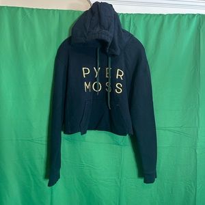 PYER MOSS navy cropped OG logo hoodie